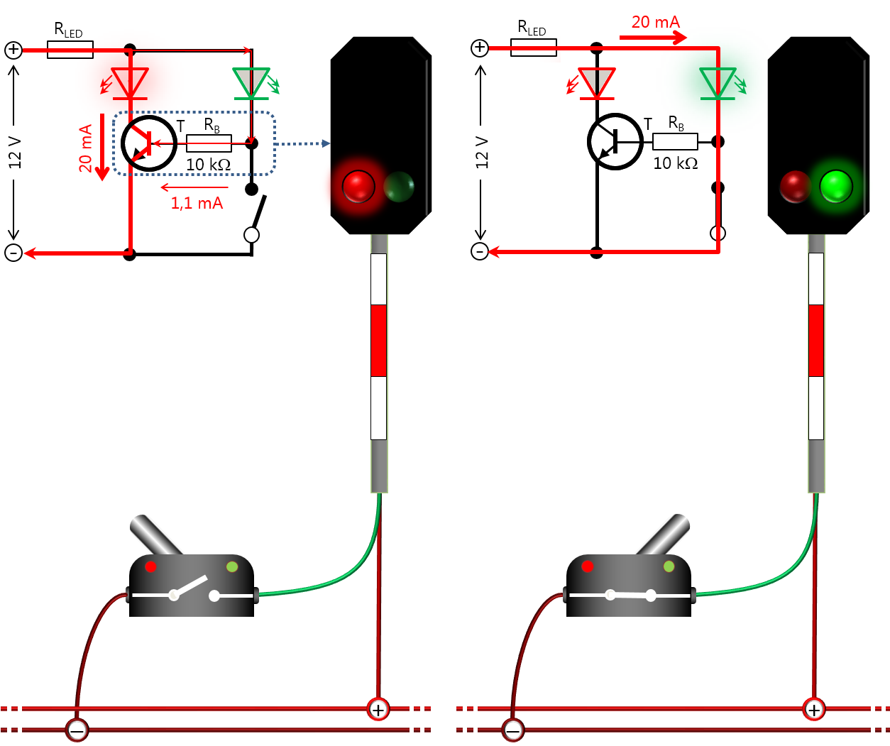 Schaltplan Transistor-Umschalteffekt mit Signal